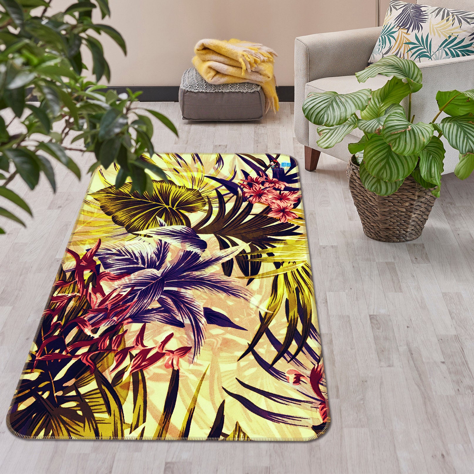 3D Bright Leaves 3084 Rug Non Slip Rug Mat