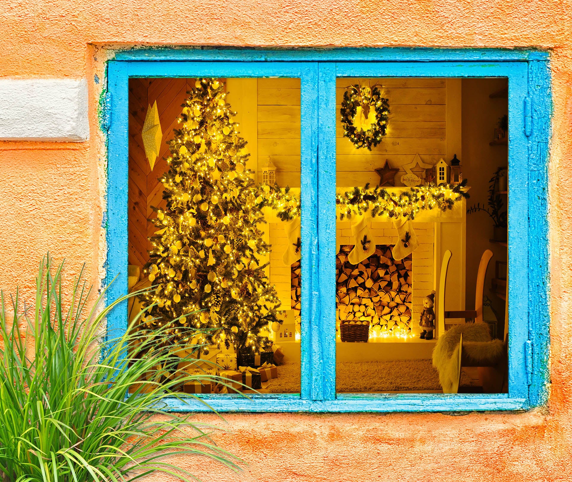 3D Yellow Tree 1037 Christmas Window Film Print Sticker Cling Stained Glass Xmas