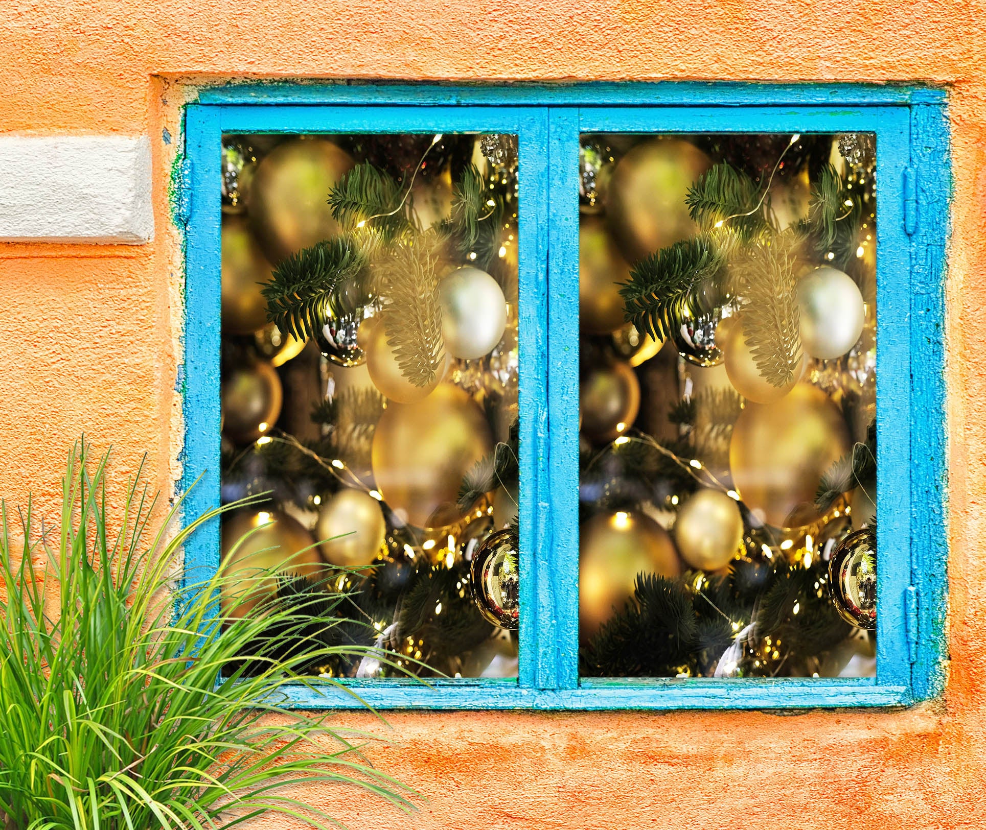 3D Golden Ball 1045 Christmas Window Film Print Sticker Cling Stained Glass Xmas