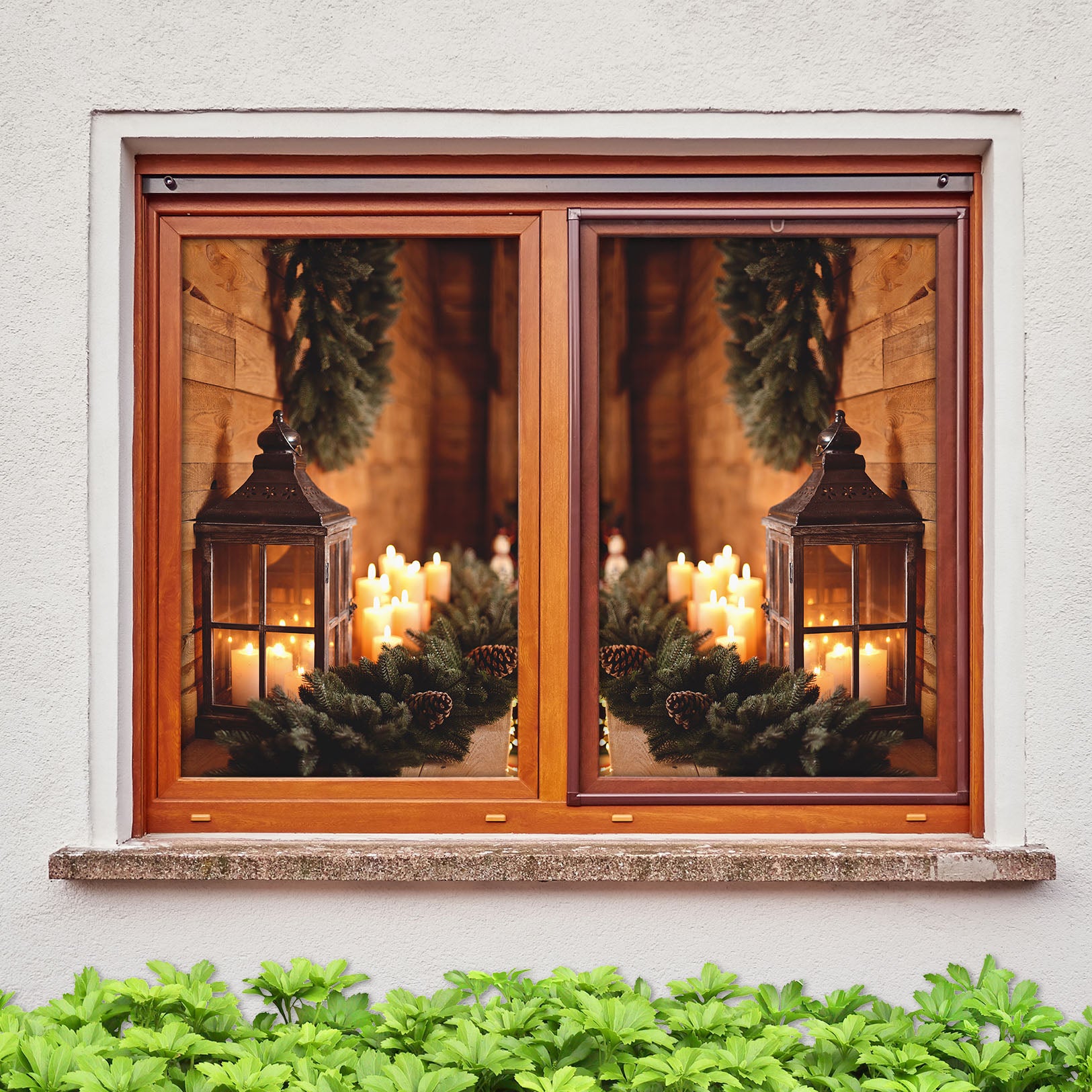 3D Candle 1022 Christmas Window Film Print Sticker Cling Stained Glass Xmas