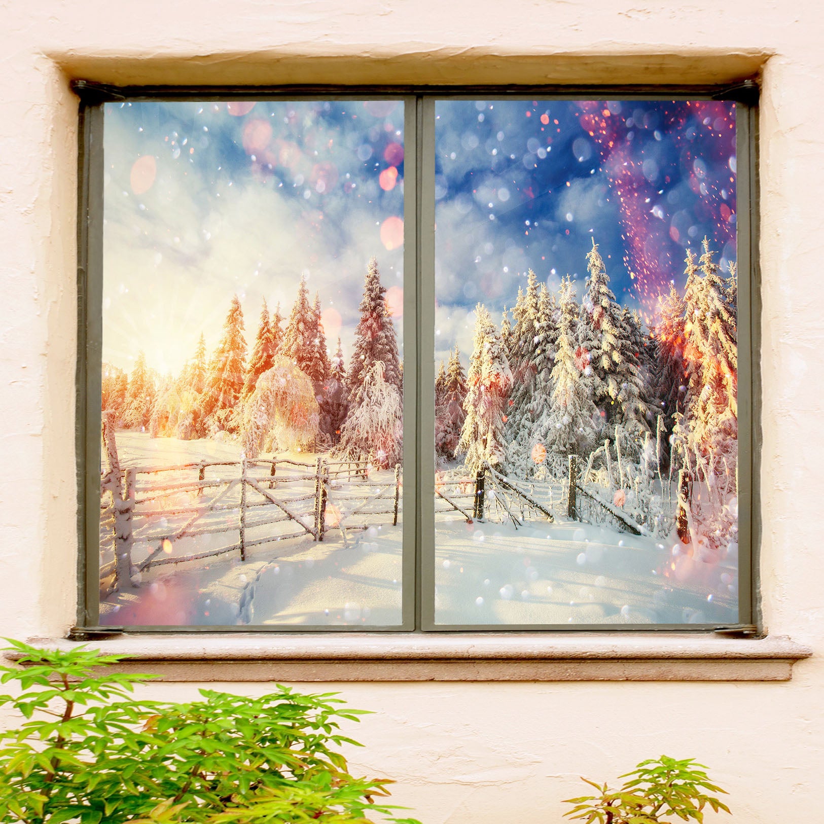 3D Snowy Scenery 1050 Christmas Window Film Print Sticker Cling Stained Glass Xmas