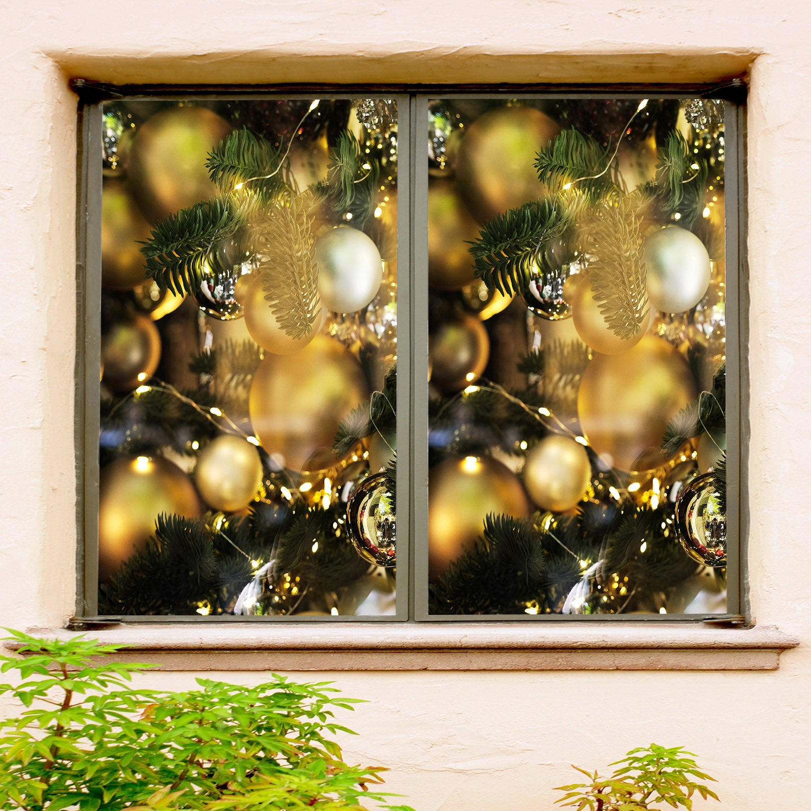 3D Golden Ball 1045 Christmas Window Film Print Sticker Cling Stained Glass Xmas