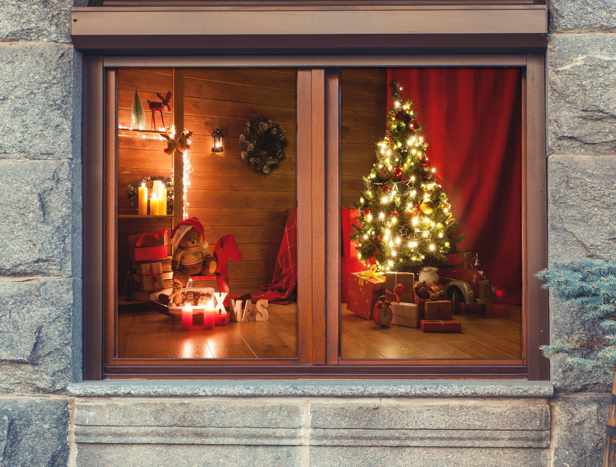 3D Indoor Decorations 1029 Christmas Window Film Print Sticker Cling Stained Glass Xmas