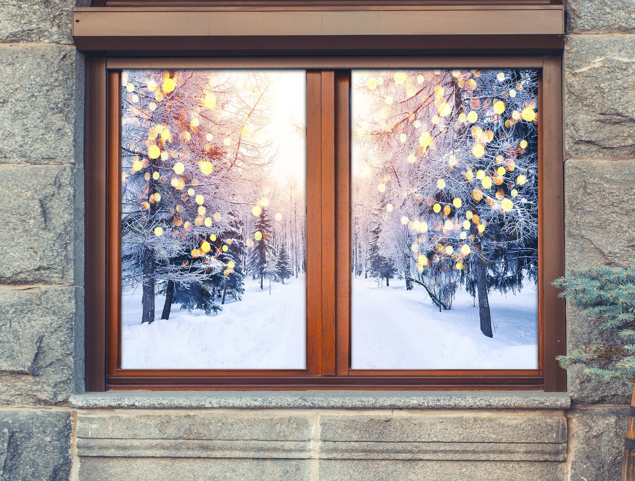 3D Trees Snow 1039 Christmas Window Film Print Sticker Cling Stained Glass Xmas