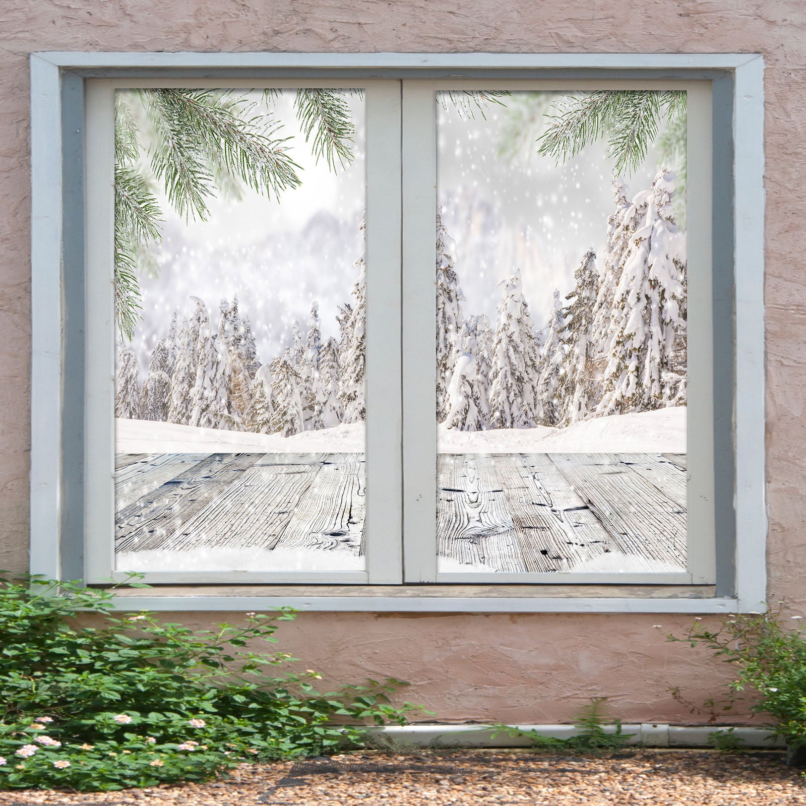 3D Snow Tree 1008 Christmas Window Film Print Sticker Cling Stained Glass Xmas