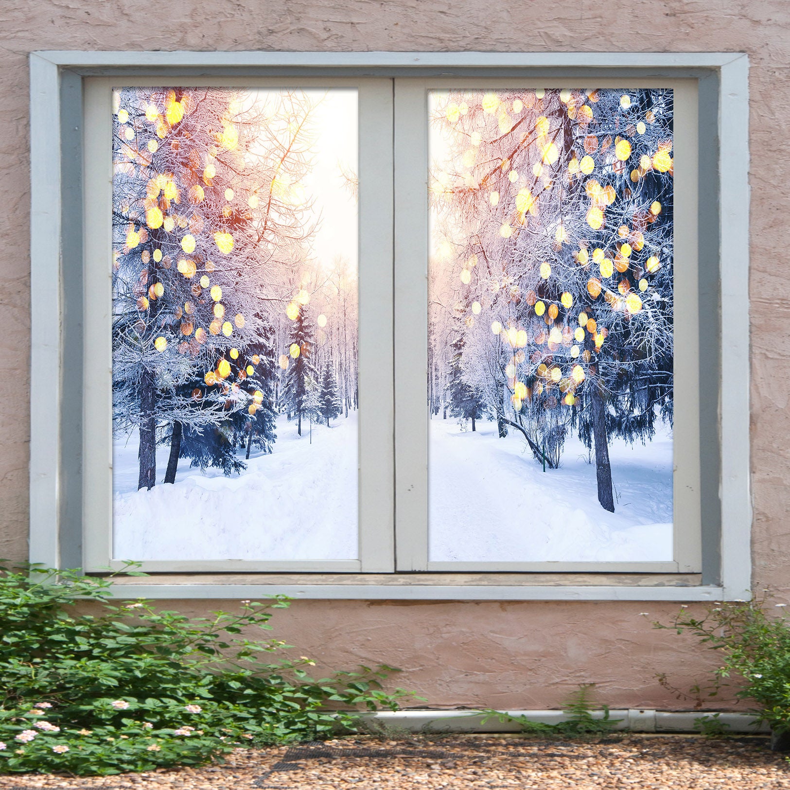 3D Trees Snow 1039 Christmas Window Film Print Sticker Cling Stained Glass Xmas