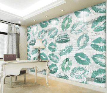 Blue Lip Prints Wallpaper AJ Wallpaper 