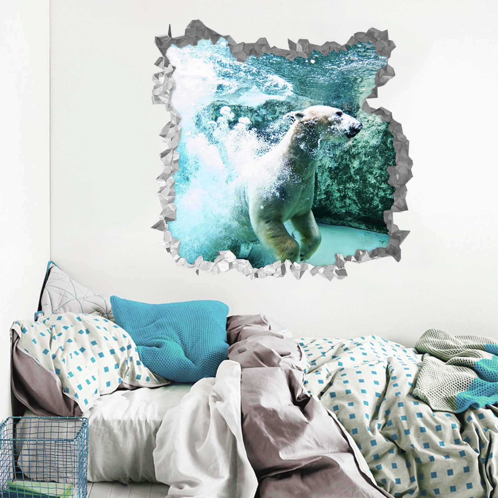 3D Swimming Animal 231 Broken Wall Murals Wallpaper AJ Wallpaper 