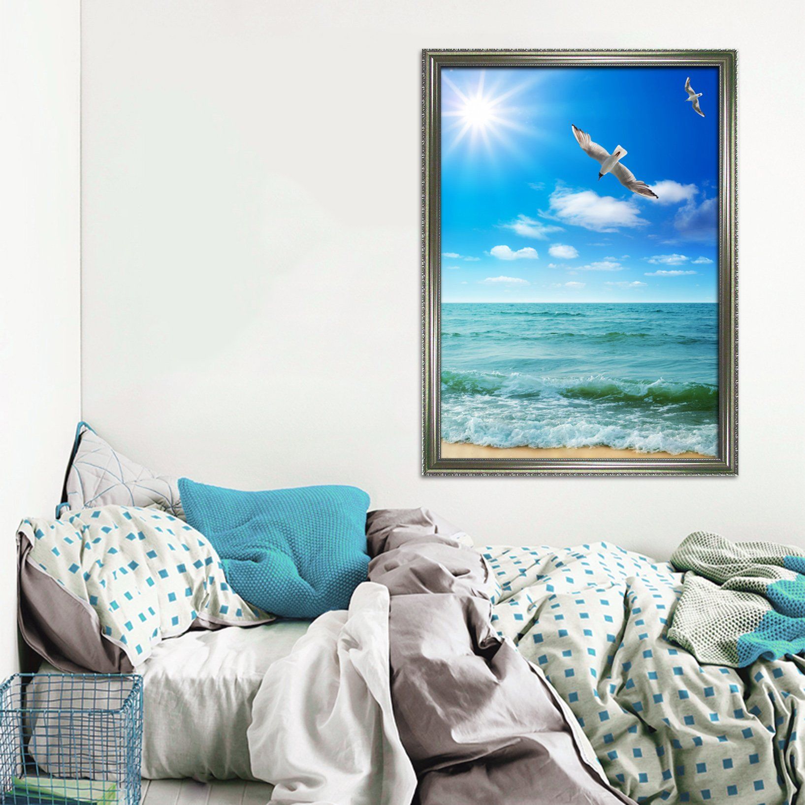 3D Sunshine Seagull 044 Fake Framed Print Painting Wallpaper AJ Creativity Home 