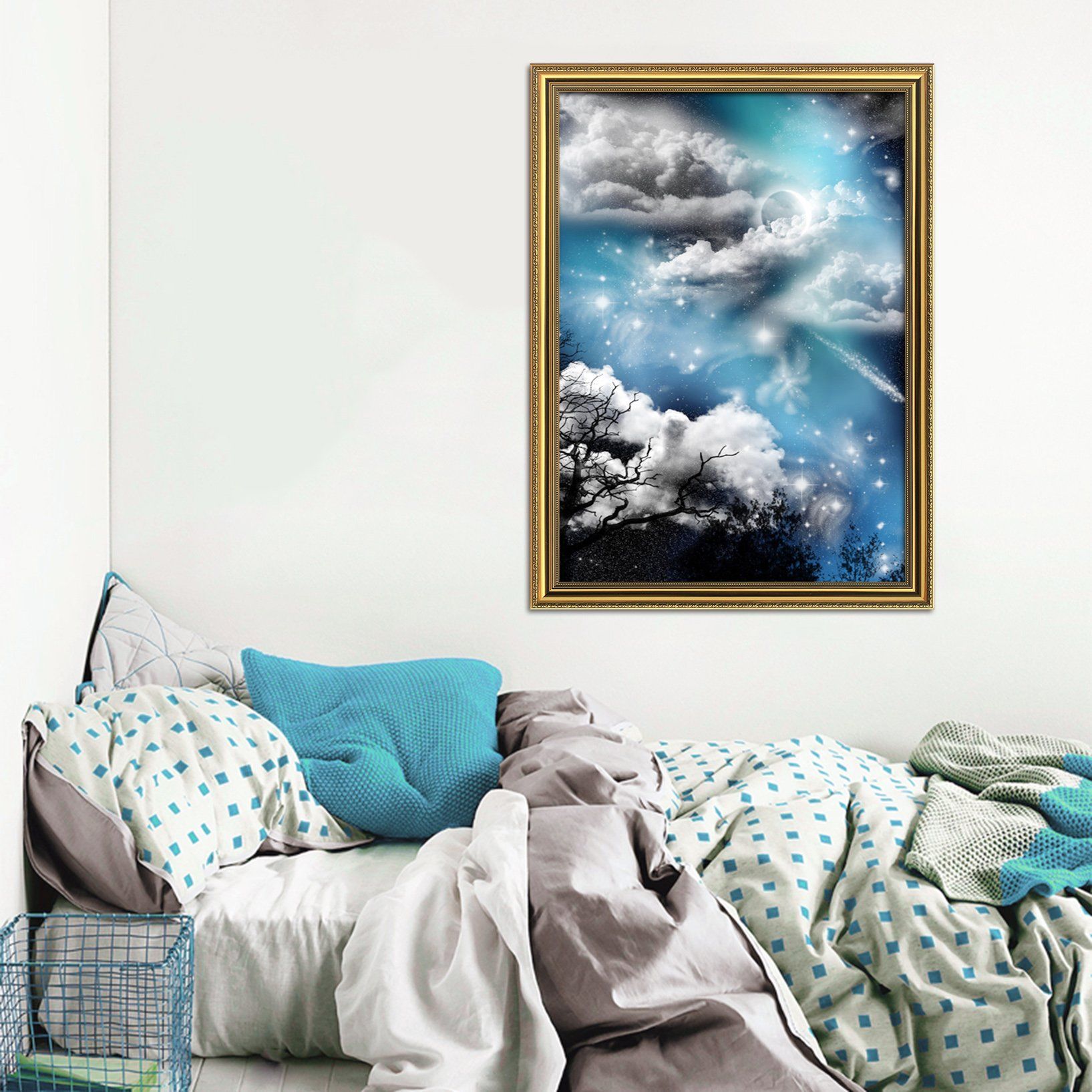 3D Moon Stars 104 Fake Framed Print Painting Wallpaper AJ Creativity Home 