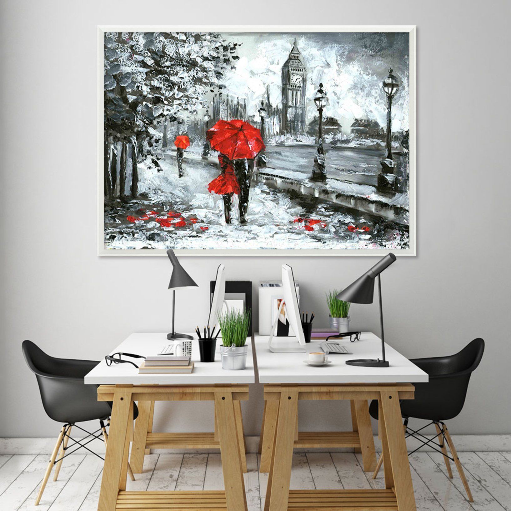 3D Couple Umbrella 112 Fake Framed Print Painting Wallpaper AJ Creativity Home 