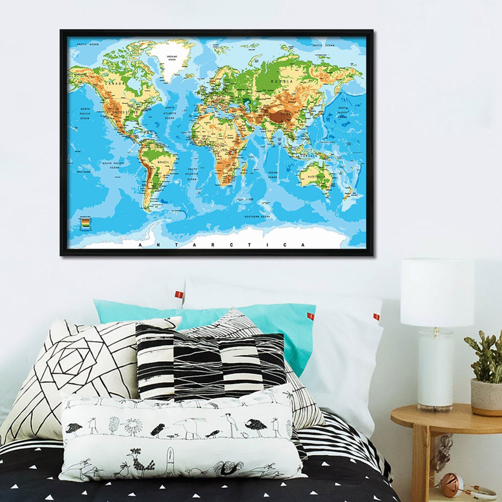 3D World Map 095 Fake Framed Print Painting Wallpaper AJ Creativity Home 