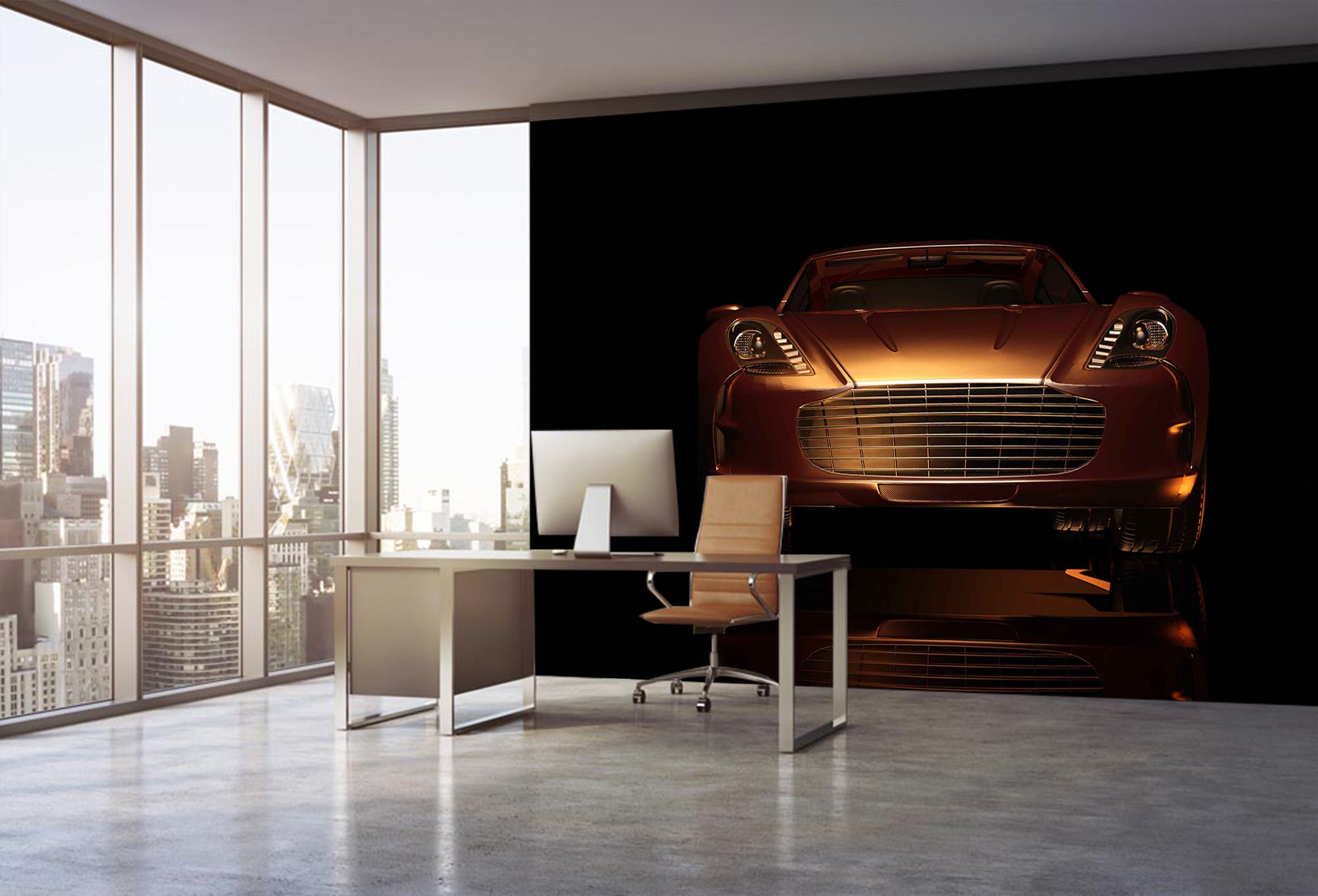 3D Golden Sports Car 192 Vehicle Wall Murals