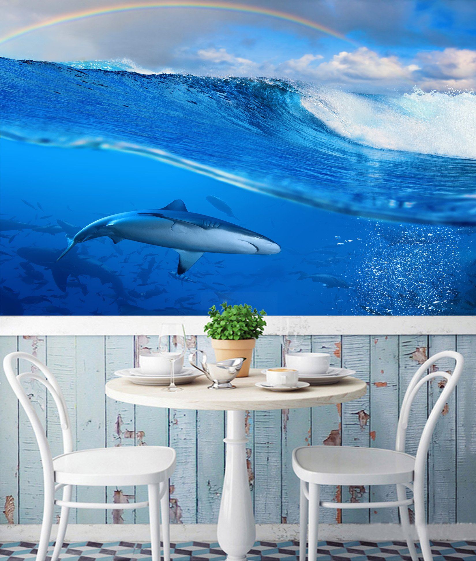 3D Wave Rainbow Shark 088 Wallpaper AJ Wallpaper 