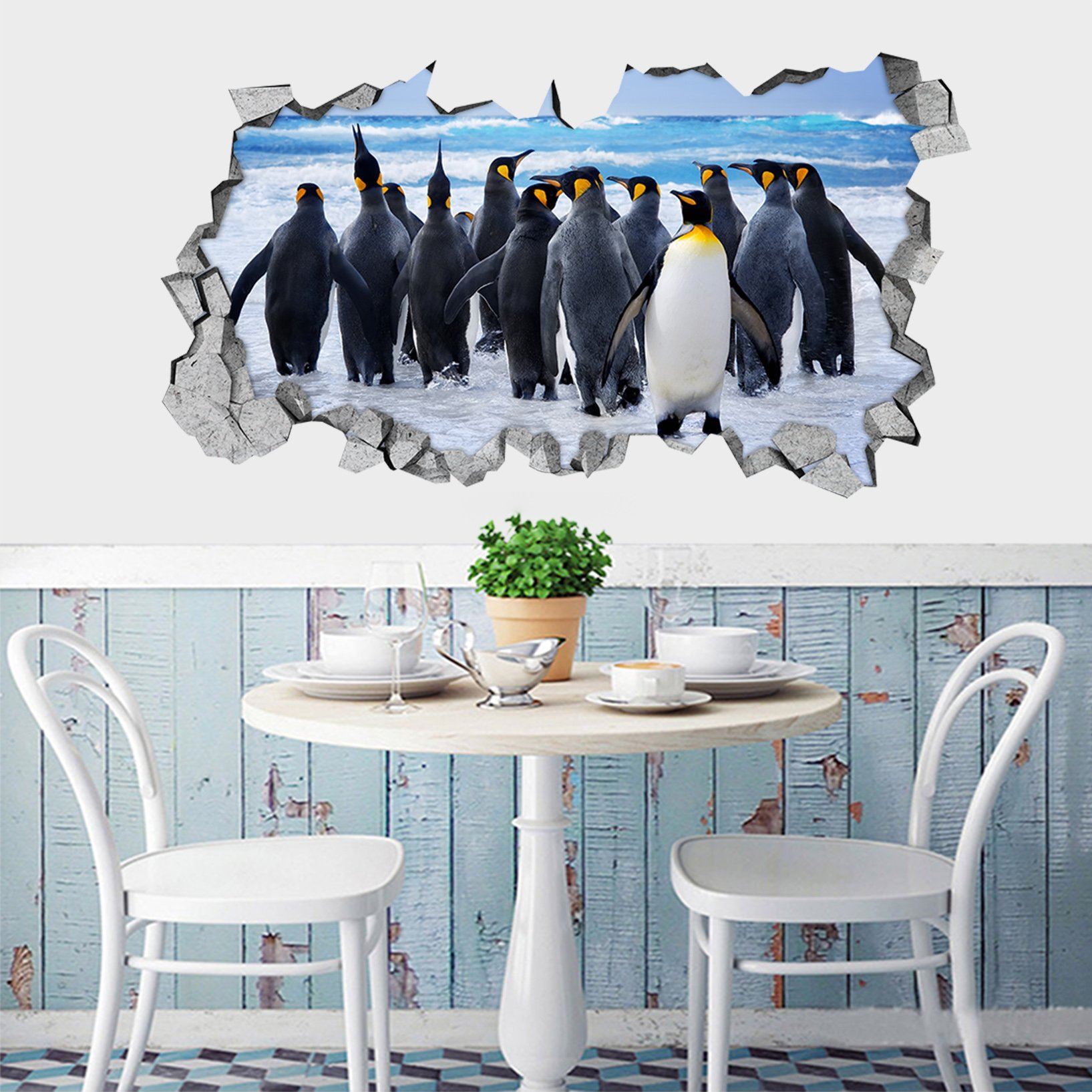3D Seaside Penguins 148 Broken Wall Murals Wallpaper AJ Wallpaper 
