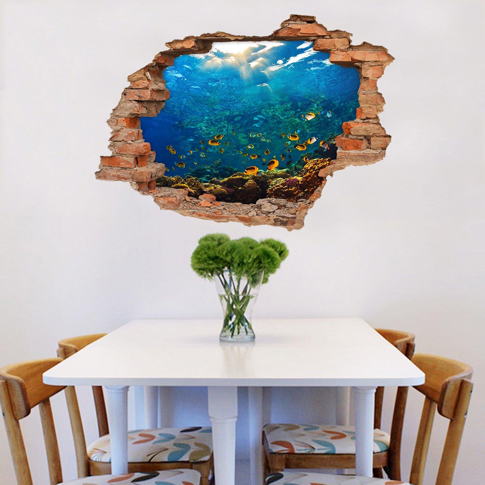 3D Blue Ocean Fishes 221 Broken Wall Murals Wallpaper AJ Wallpaper 