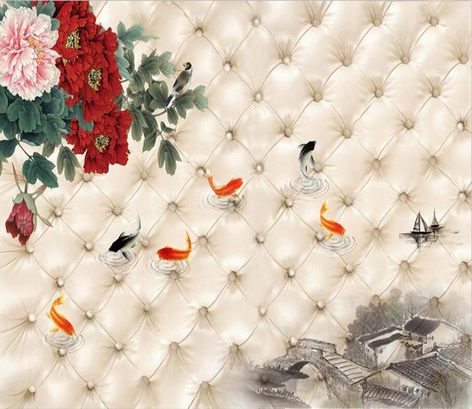 3D Texture red flower fish Wallpaper AJ Wallpaper 1 