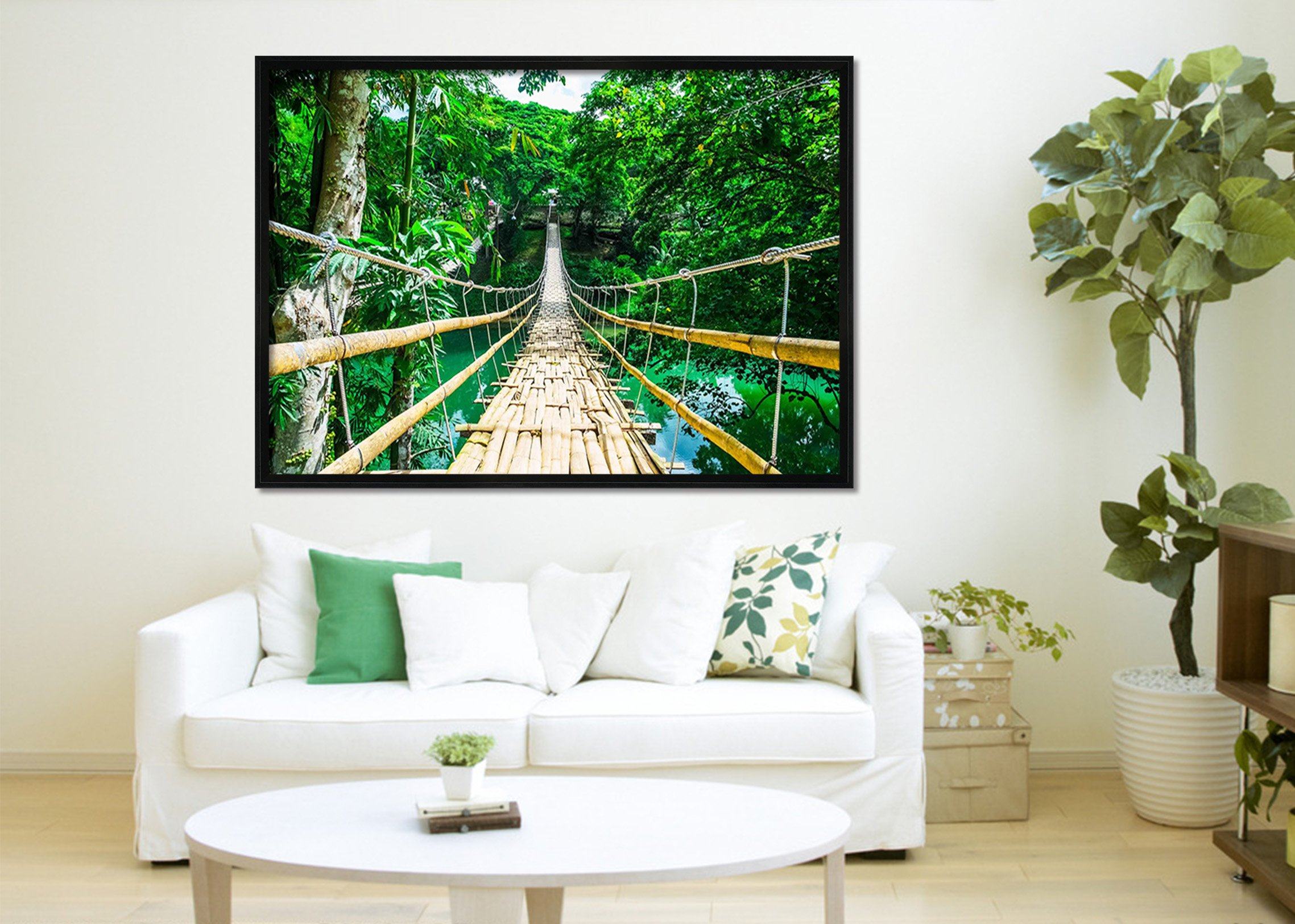 3D Long Wooden Bridge 009 Fake Framed Print Painting Wallpaper AJ Creativity Home 