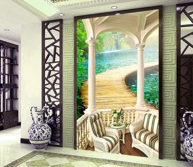 3D European Balcony Green Water Wallpaper AJ Wallpaper 1 