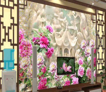 3D Bright Flowers And Jade Castle Wallpaper AJ Wallpaper 1 