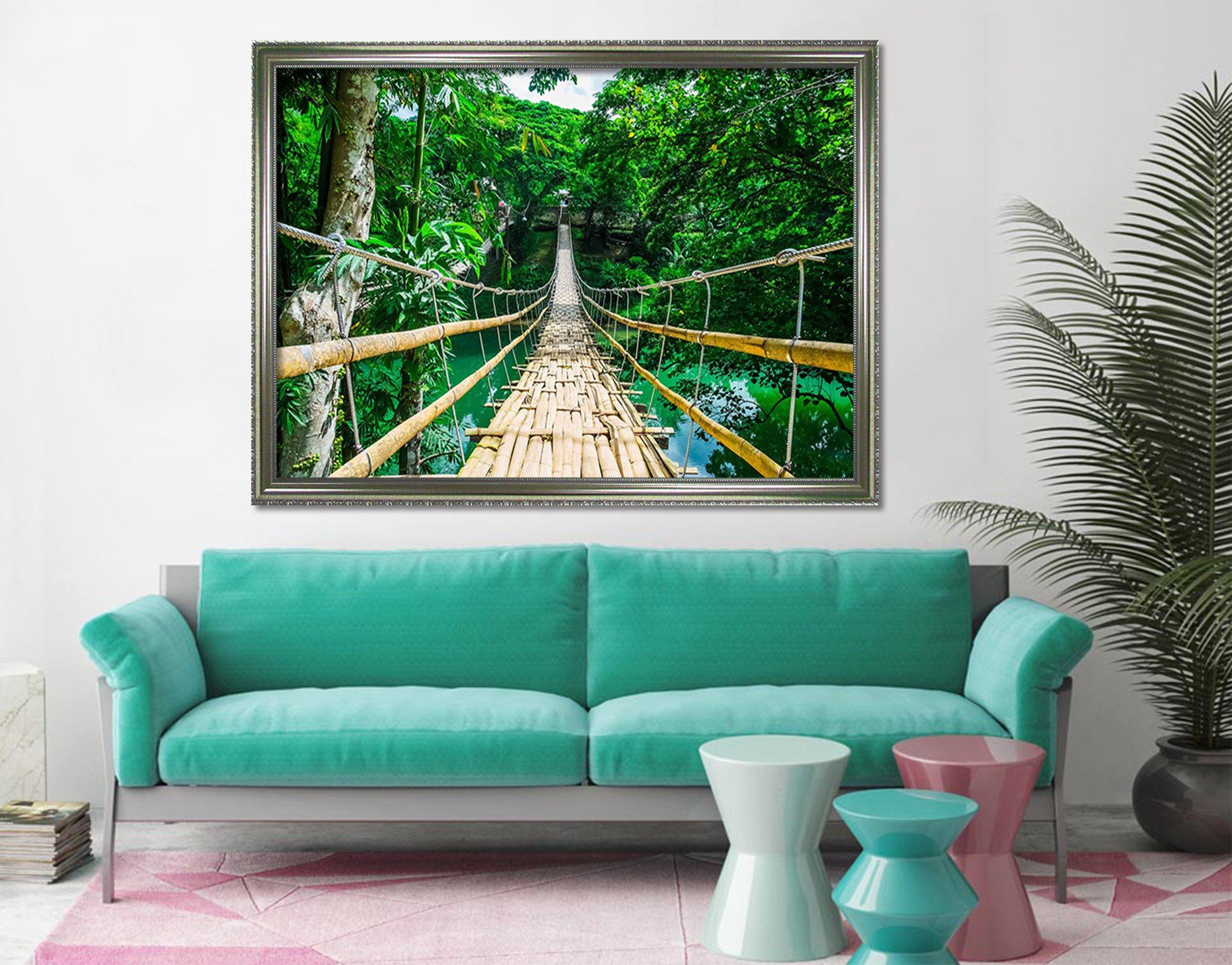 3D Long Wooden Bridge 009 Fake Framed Print Painting Wallpaper AJ Creativity Home 