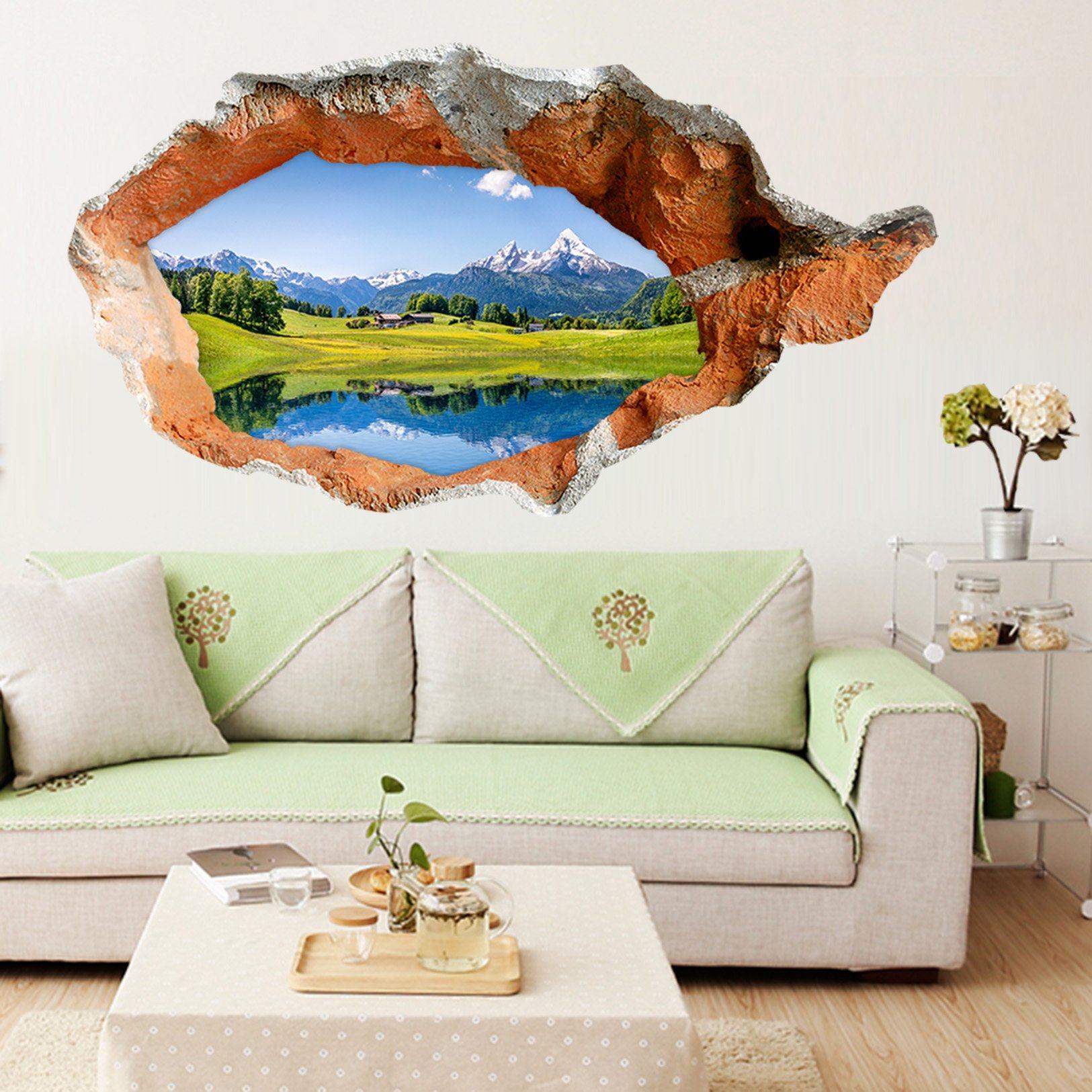 3D Snow Mountain Lake 370 Broken Wall Murals Wallpaper AJ Wallpaper 