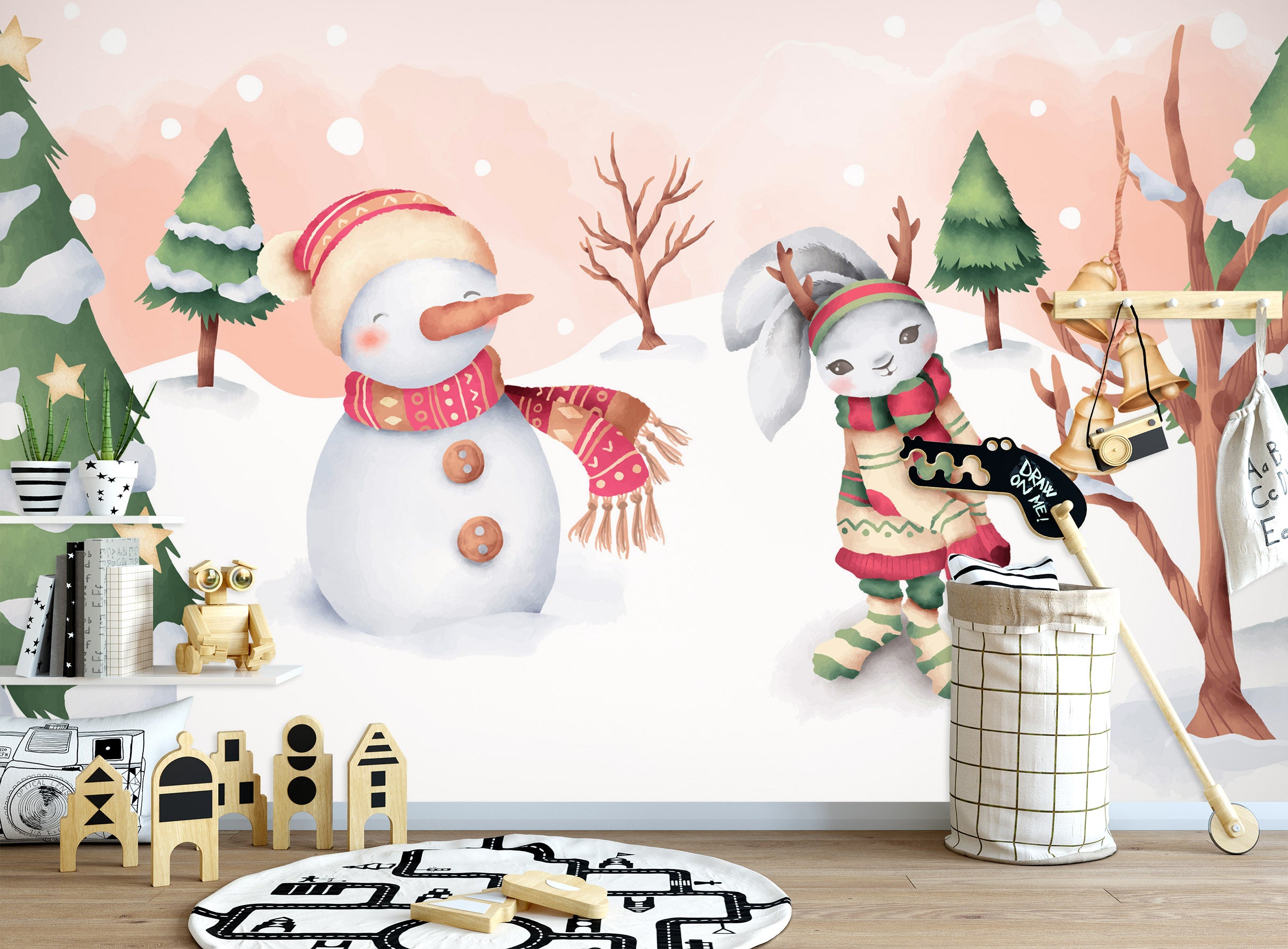 3D Snowman Rabbit 58006 Wall Murals