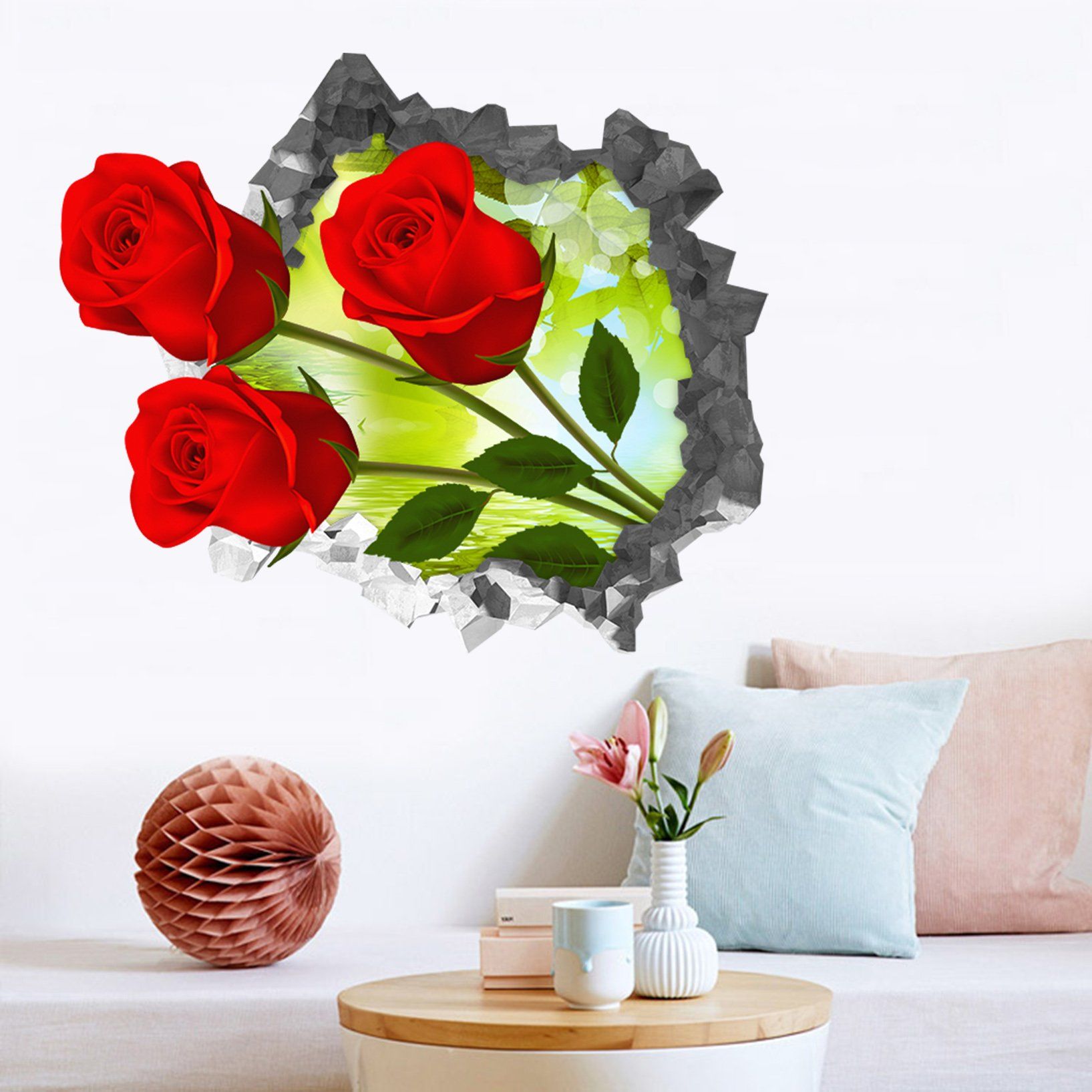 3D Red Roses 77 Broken Wall Murals Wallpaper AJ Wallpaper 