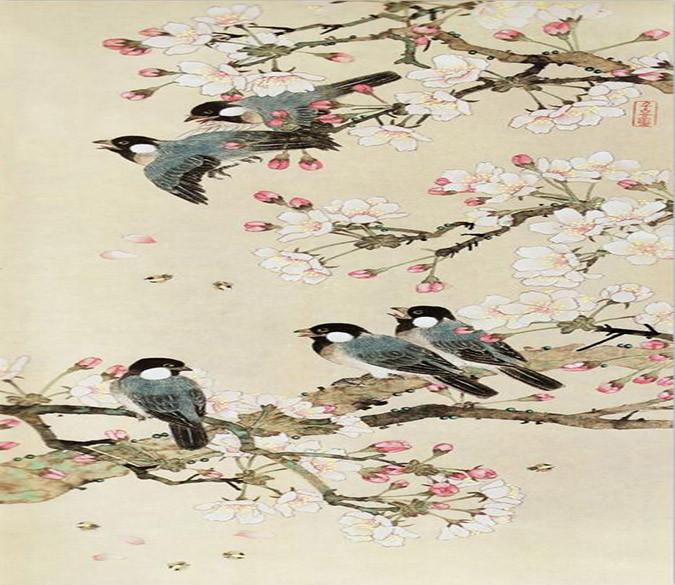 3D Bird painting elegant flower Wallpaper AJ Wallpaper 1 