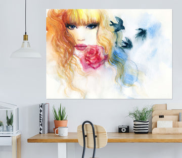 3D Painting Rose Woman 1010 Wall Sticker