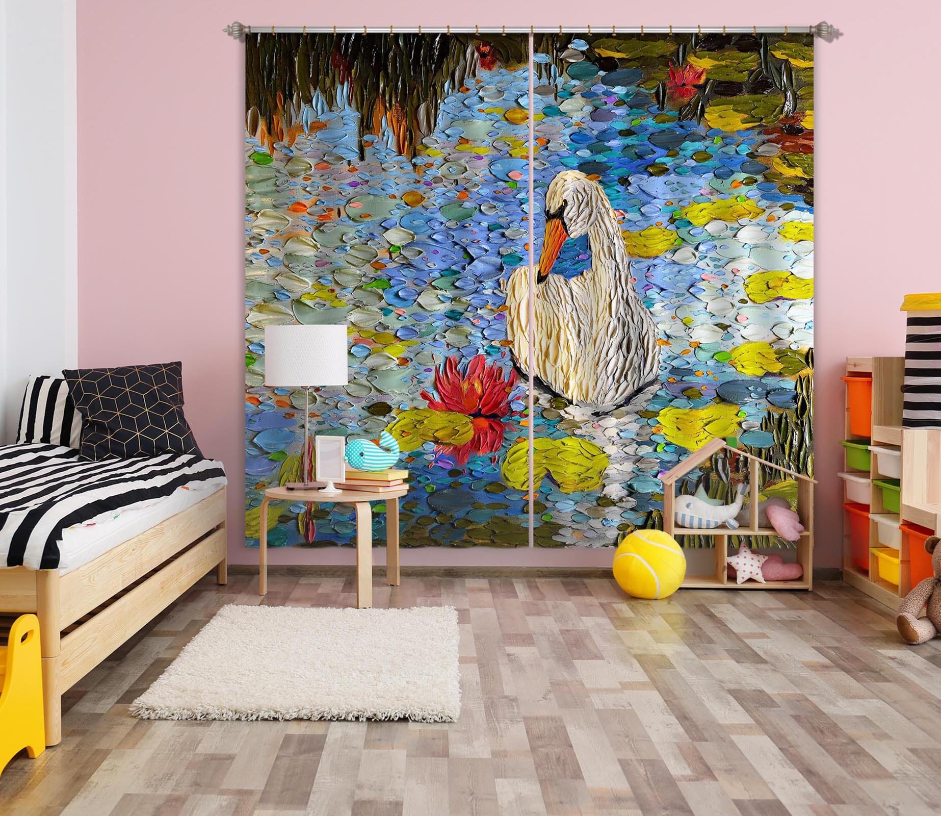 3D Swan Lake 059 Dena Tollefson Curtain Curtains Drapes Curtains AJ Creativity Home 