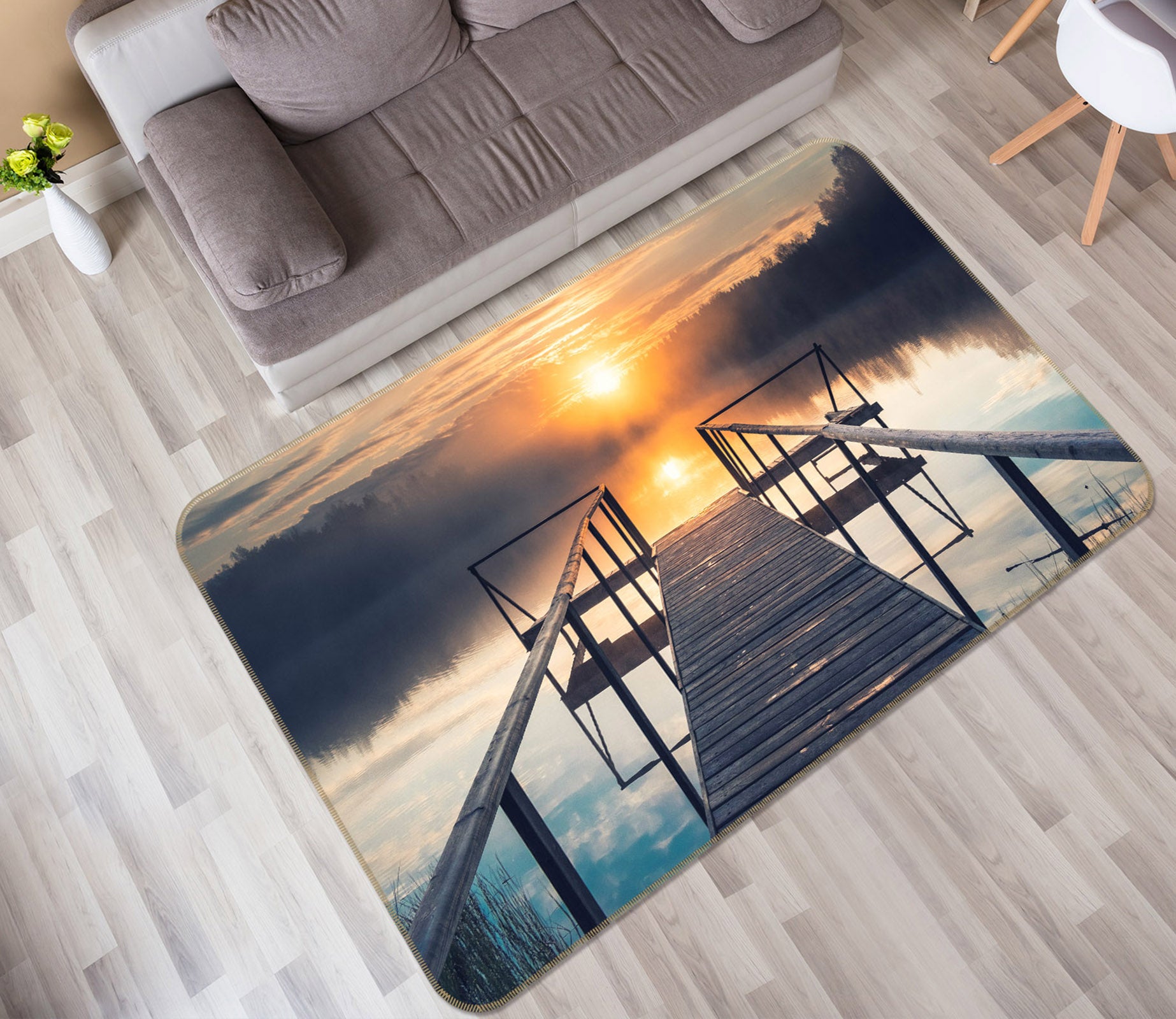 3D Lake Bridge Gallery 29123 Non Slip Rug Mat