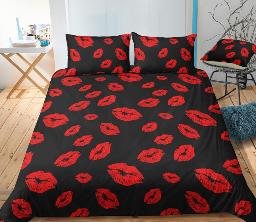 3D Red Lips On Black 6116 Bed Pillowcases Quilt