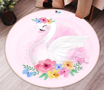 3D Flowers Swan 74233 Round Non Slip Rug Mat