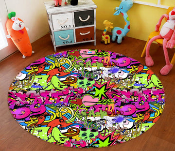 3D Doodle Hand Drawn 80210 Round Non Slip Rug Mat