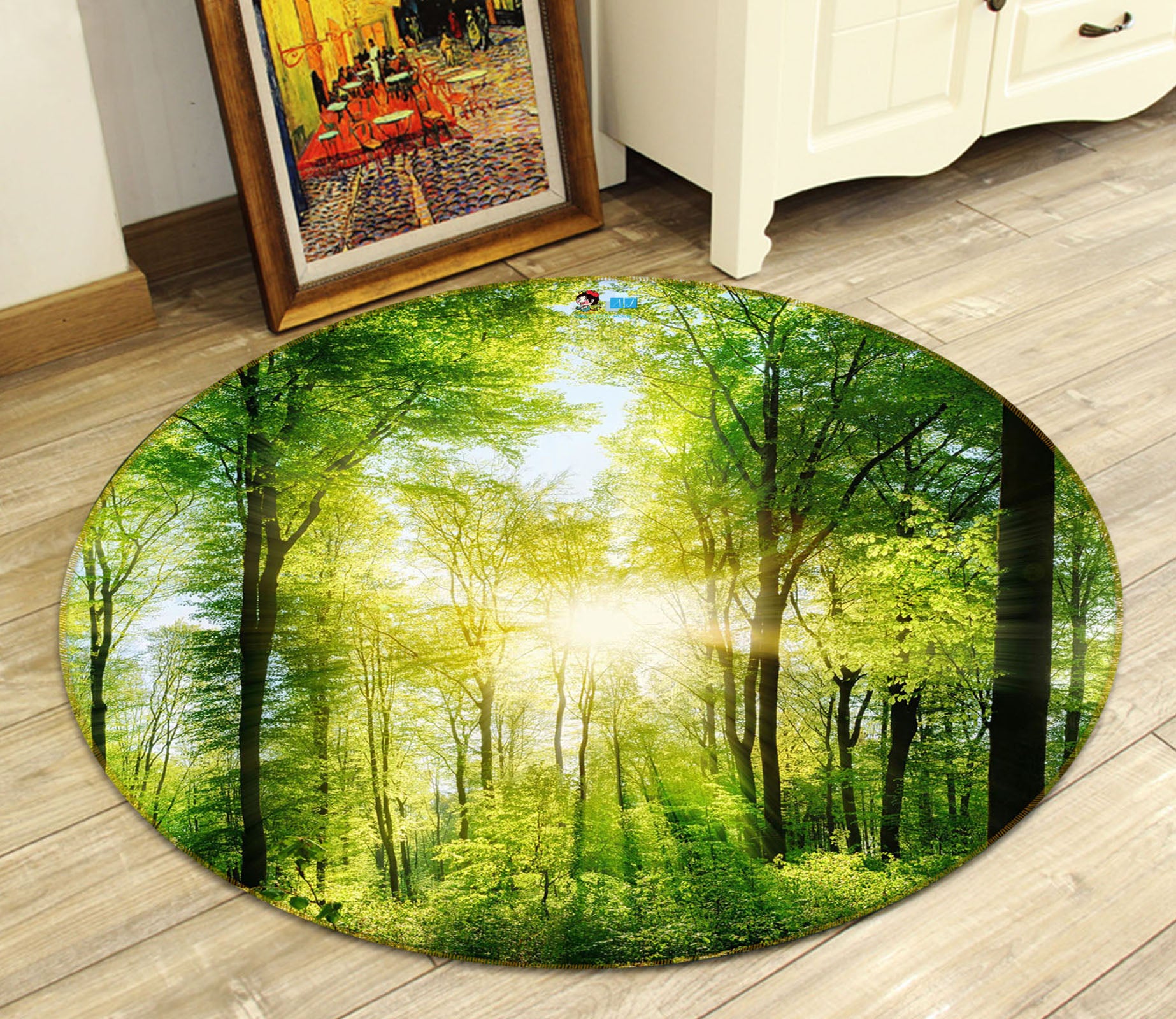 3D Sunny Woods 72104 Round Non Slip Rug Mat