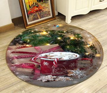 3D Red Cup 54207 Christmas Round Non Slip Rug Mat Xmas