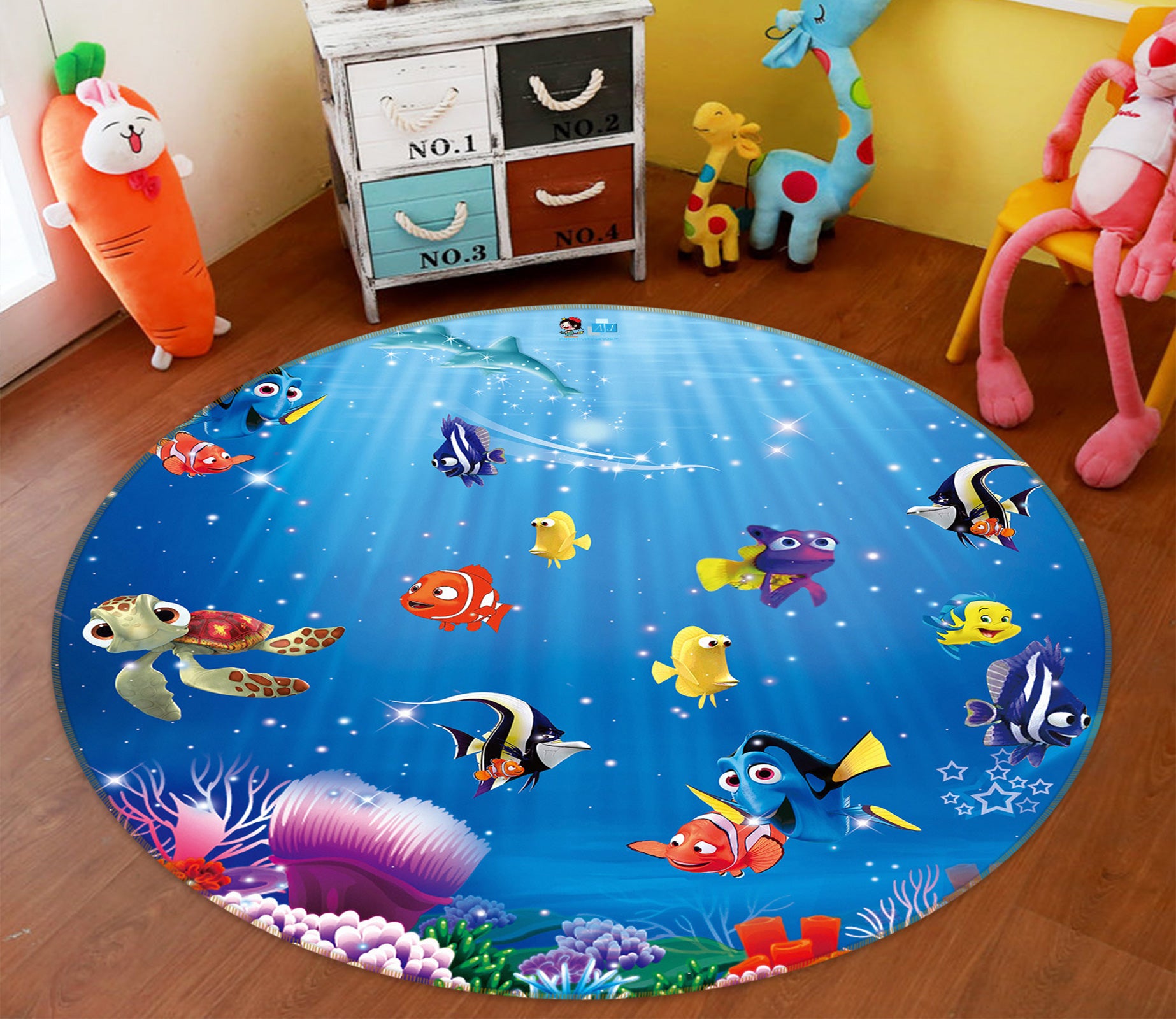 3D Sea Bottom Fish 72240 Round Non Slip Rug Mat