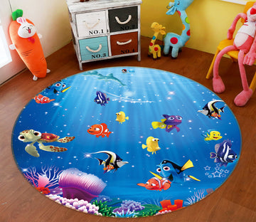 3D Sea Bottom Fish 72240 Round Non Slip Rug Mat
