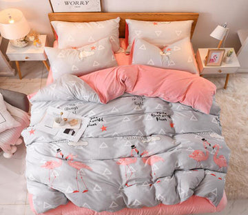 3D Light Grey Flamingo 3174 Bed Pillowcases Quilt