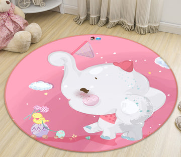 3D Cartoon Elephant 81095 Round Non Slip Rug Mat