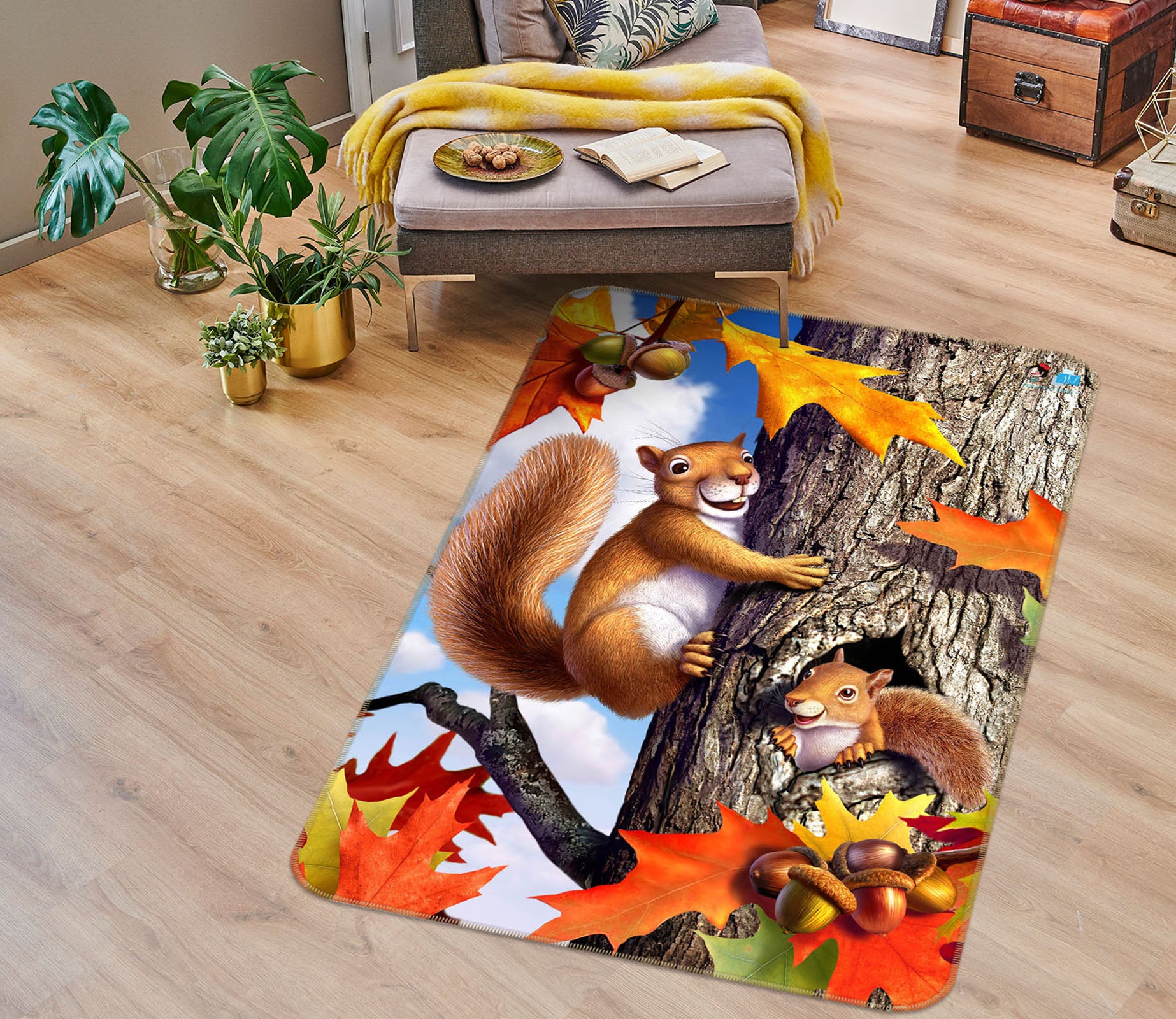 3D Squirrels 85088 Jerry LoFaro Rug Non Slip Rug Mat