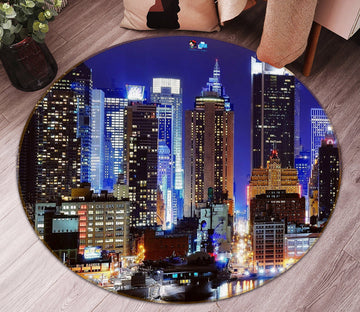 3D City Night View 74095 Round Non Slip Rug Mat