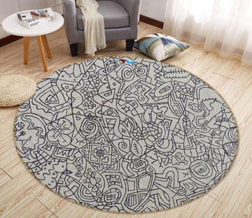 3D Black White Graffiti Wall 74035 Round Non Slip Rug Mat