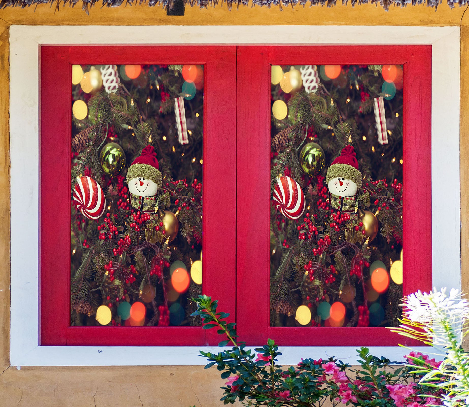 3D Christmas Ornaments 42180 Christmas Window Film Print Sticker Cling Stained Glass Xmas