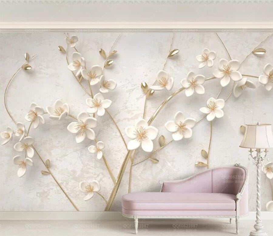 3D White Flowers WC242 Wall Murals Wallpaper AJ Wallpaper 2 