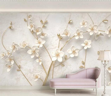 3D White Flowers WC242 Wall Murals Wallpaper AJ Wallpaper 2 