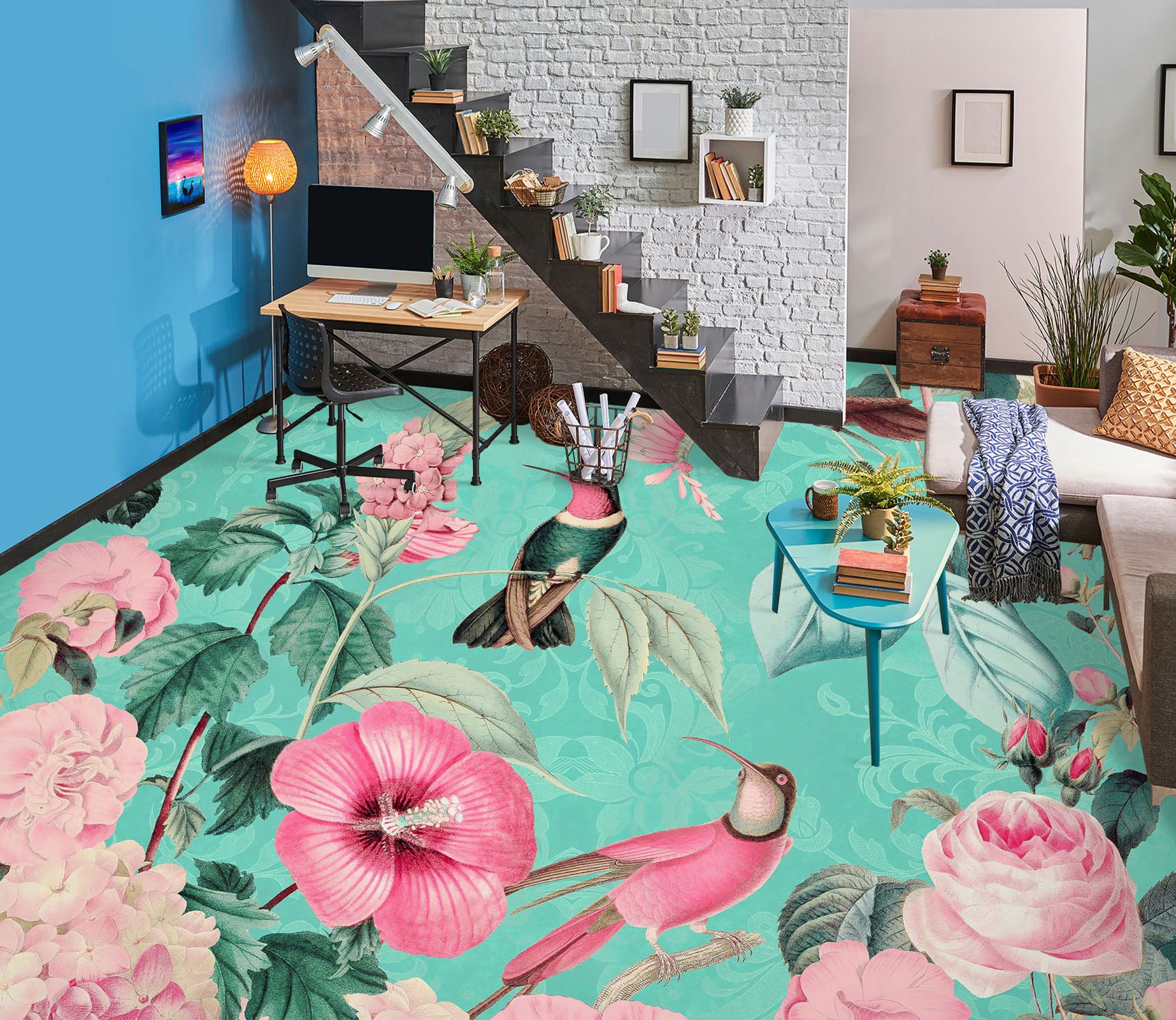 3D Flower Bird 104150 Andrea Haase Floor Mural
