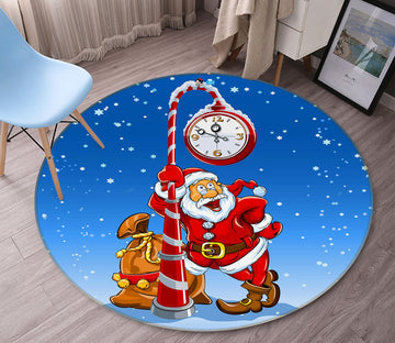 3D Clock Santa 75061 Round Non Slip Rug Mat