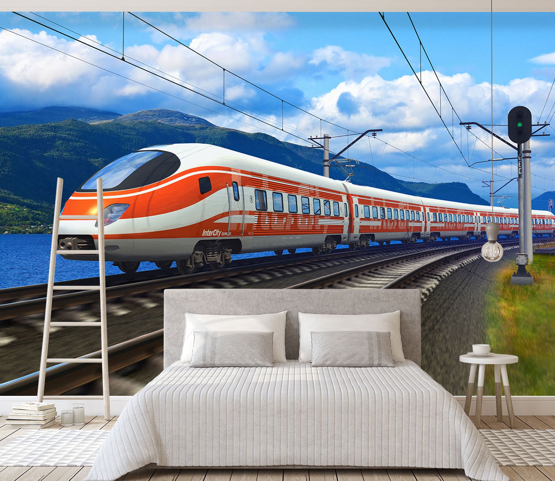 3D Red High Speed Rail 148 Vehicle Wall Murals
